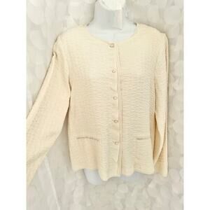 Eileen Fisher 100% SILK GEORGETTE Small Cream button front blouse long sleeve.